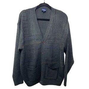 Gray Cardigan Sweater Button Up Wool Blend Pockets Grandpa Academia‎ Old Money L